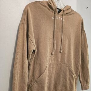 Stussy Light Tanned Stitched White Graphics Hoodie | Size XS